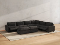 Modular Cero Reclining Sectionals | 8-Piece Grey Linen Open Plan Sofa Sets 6-Seater with 2-Ottomans