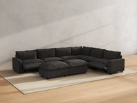Modular Cero Reclining Sectionals | 8-Piece Grey Linen Open Plan Sofa Sets 6-Seater with 2-Ottomans