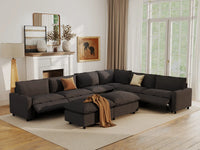 Modular Cero Reclining Sectionals | 8-Piece Grey Linen Open Plan Sofa Sets 6-Seater with 2-Ottomans