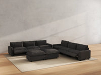 Modular Cero Reclining Sectionals | 8-Piece Grey Linen Open Plan Sofa Sets 6-Seater with 2-Ottomans