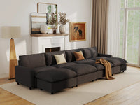 Modular Cero Modular Sectionals | 8-Piece Grey Linen Open Space Pit Sectionals 4-Seater with 4-Ottomans