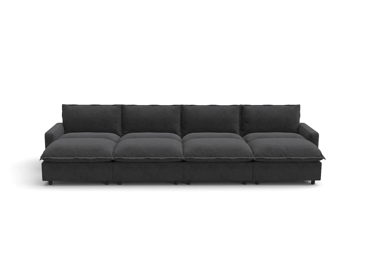 Modular Cero Modular Sectionals | 8-Piece Grey Linen Open Space Pit Sectionals 4-Seater with 4-Ottomans