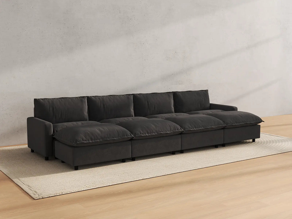 Modular Cero Modular Sectionals | 8-Piece Grey Linen Open Space Pit Sectionals 4-Seater with 4-Ottomans