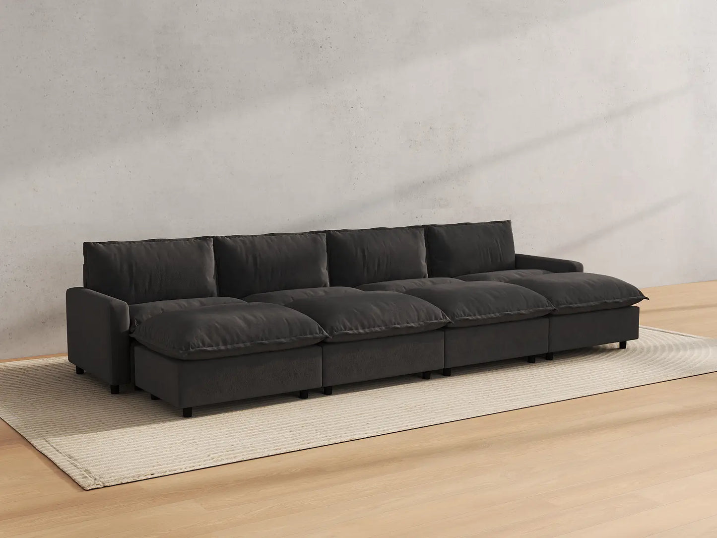Modular Cero Modular Sectionals | 8-Piece Grey Linen Open Space Pit Sectionals 4-Seater with 4-Ottomans