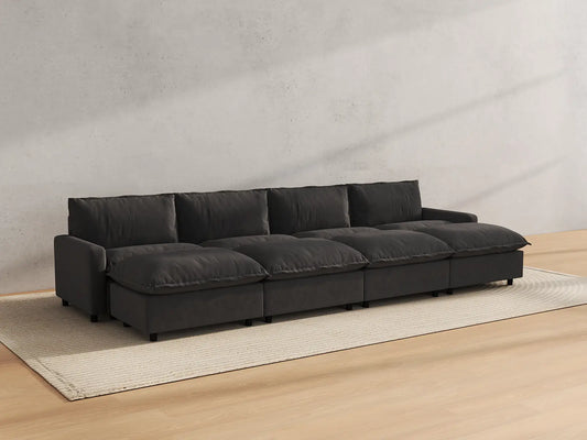 Modular Cero Modular Sectionals | 8-Piece Grey Linen Open Space Pit Sectionals 4-Seater with 4-Ottomans