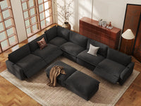 Modular Cero Reclining Sectionals | 8-Piece Grey Linen Open Space Sofa Sets 6-Seater with 2-Ottomans