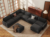 Modular Cero Modular Sectionals | 8-Piece Grey Linen Open Space Sofa Sets 6-Seater with 2-Ottomans