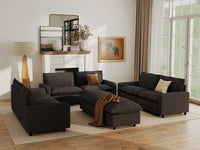 Modular Cero Modular Sectionals | 8-Piece Grey Linen Open Space Sofa Sets 6-Seater with 2-Ottomans