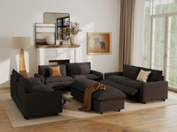 Modular Cero Reclining Sectionals | 8-Piece Grey Linen Open Space Sofa Sets 6-Seater with 2-Ottomans