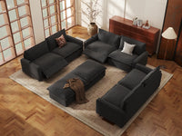 Modular Cero Reclining Sectionals | 8-Piece Grey Linen Open Space Sofa Sets 6-Seater with 2-Ottomans