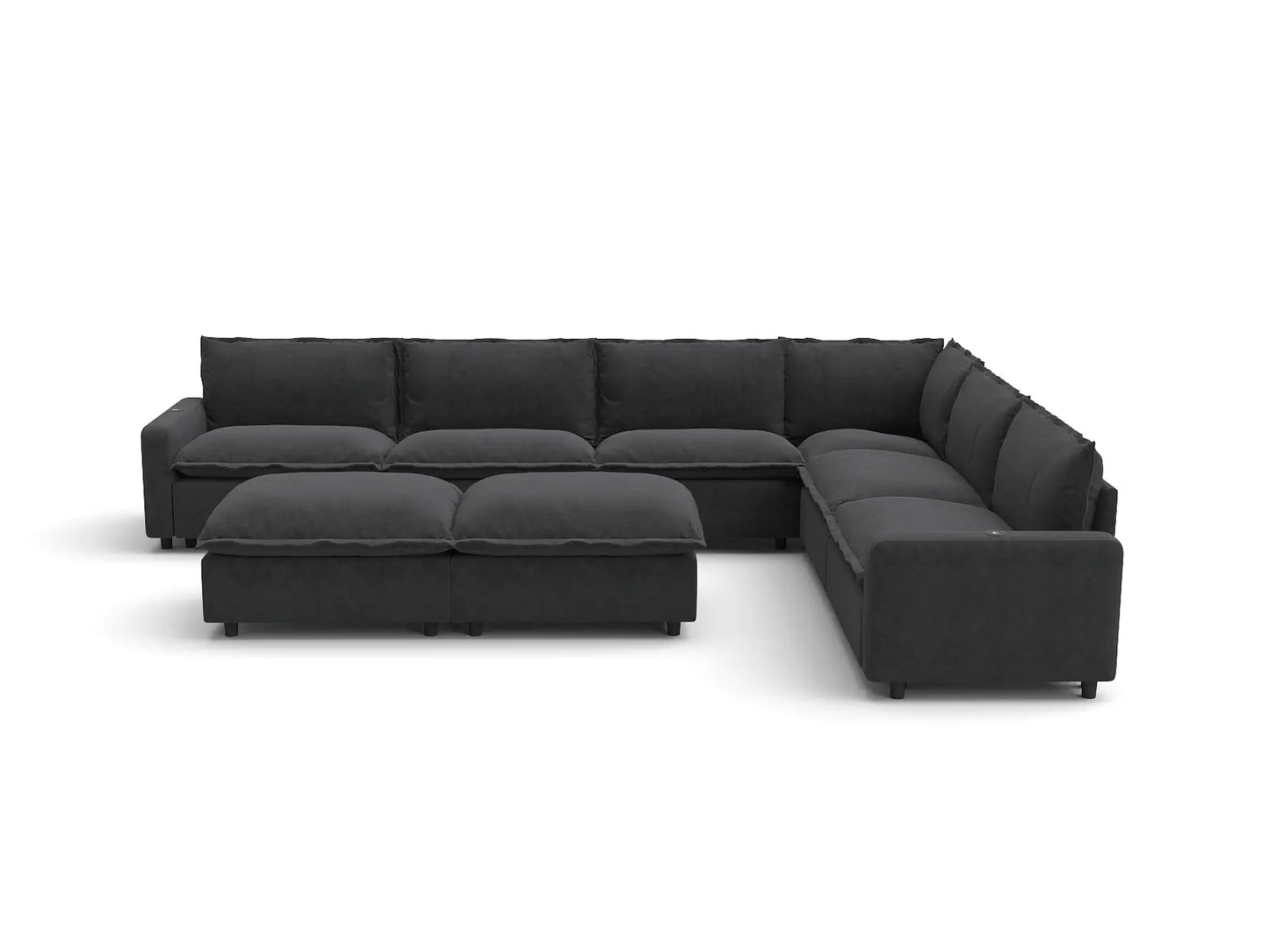 Modular Cero Reclining Sectionals | 8-Piece Grey Linen Open Space Sofa Sets 6-Seater with 2-Ottomans