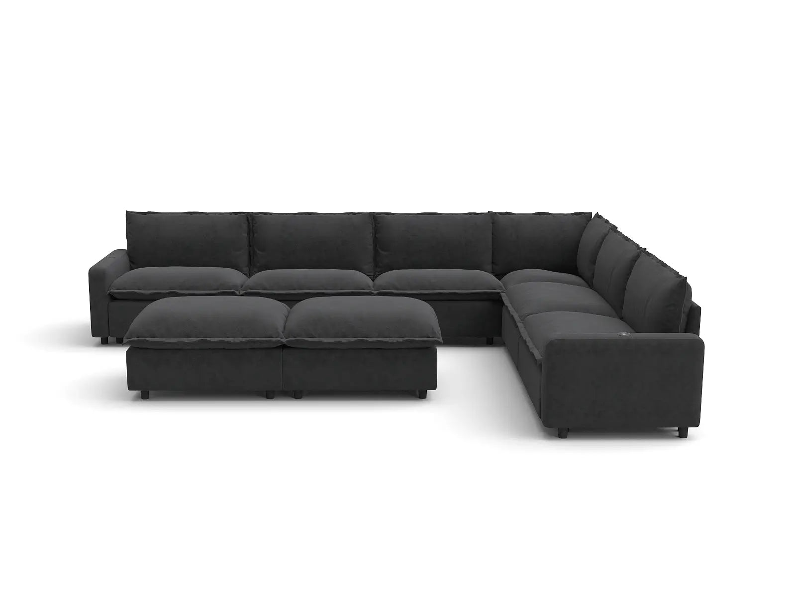 Modular Cero Sofa and Recliner Set Sale | 8-Piece Grey Linen Open Space Sofa Sets 6-Seater with 2-Ottomans