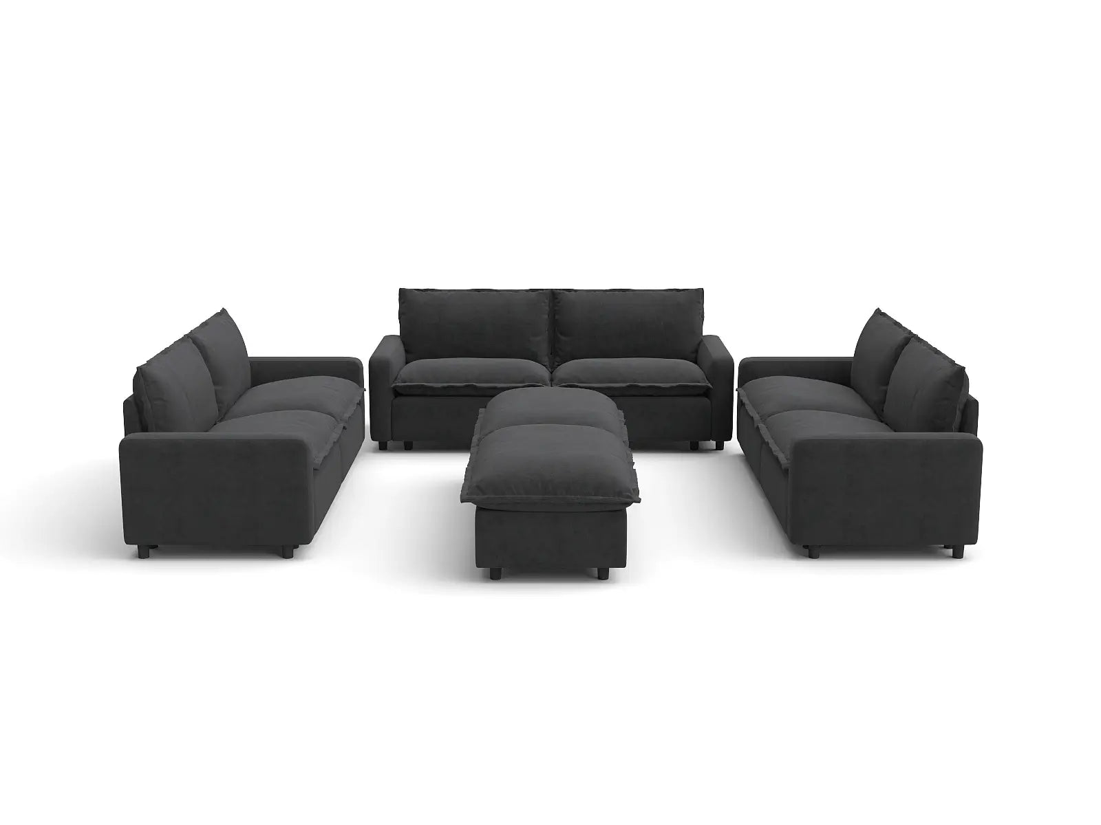 Modular Cero Modular Sectionals | 8-Piece Grey Linen Open Space Sofa Sets 6-Seater with 2-Ottomans