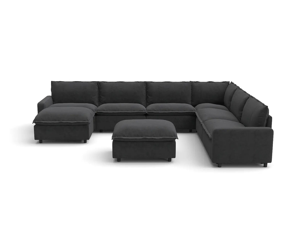 Modular Cero Modular Sectionals | 8-Piece Grey Linen Open Space Sofa Sets 6-Seater with 2-Ottomans