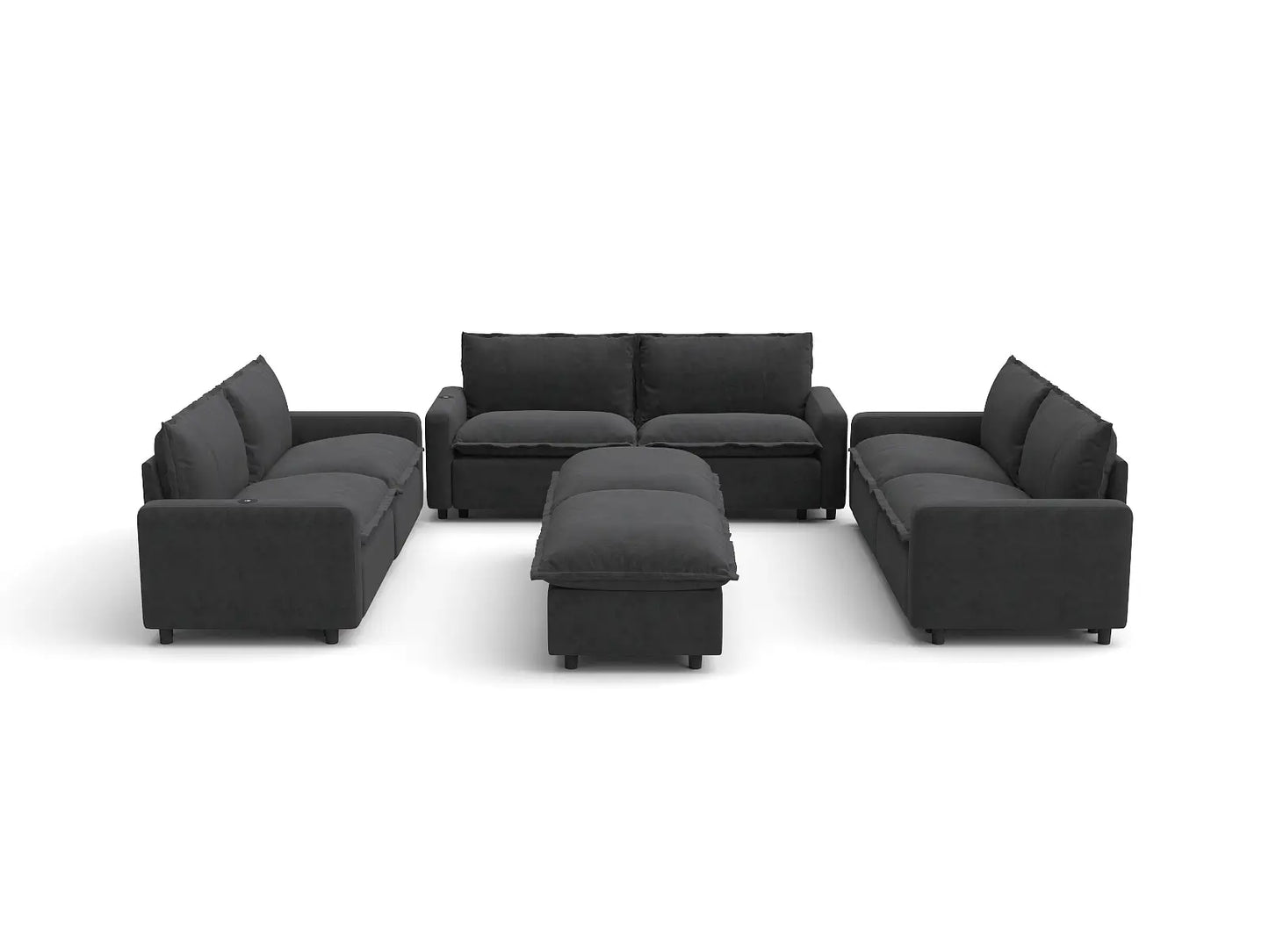 Modular Cero Reclining Sectionals | 8-Piece Grey Linen Open Space Sofa Sets 6-Seater with 2-Ottomans