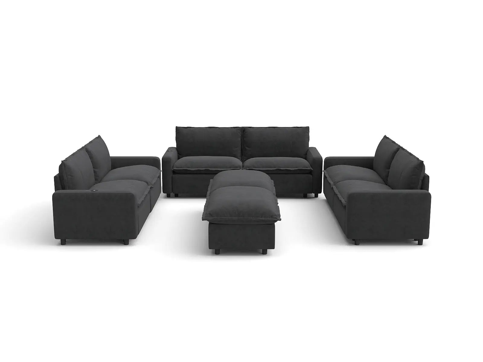 Modular Cero Reclining Sectionals | 8-Piece Grey Linen Open Space Sofa Sets 6-Seater with 2-Ottomans