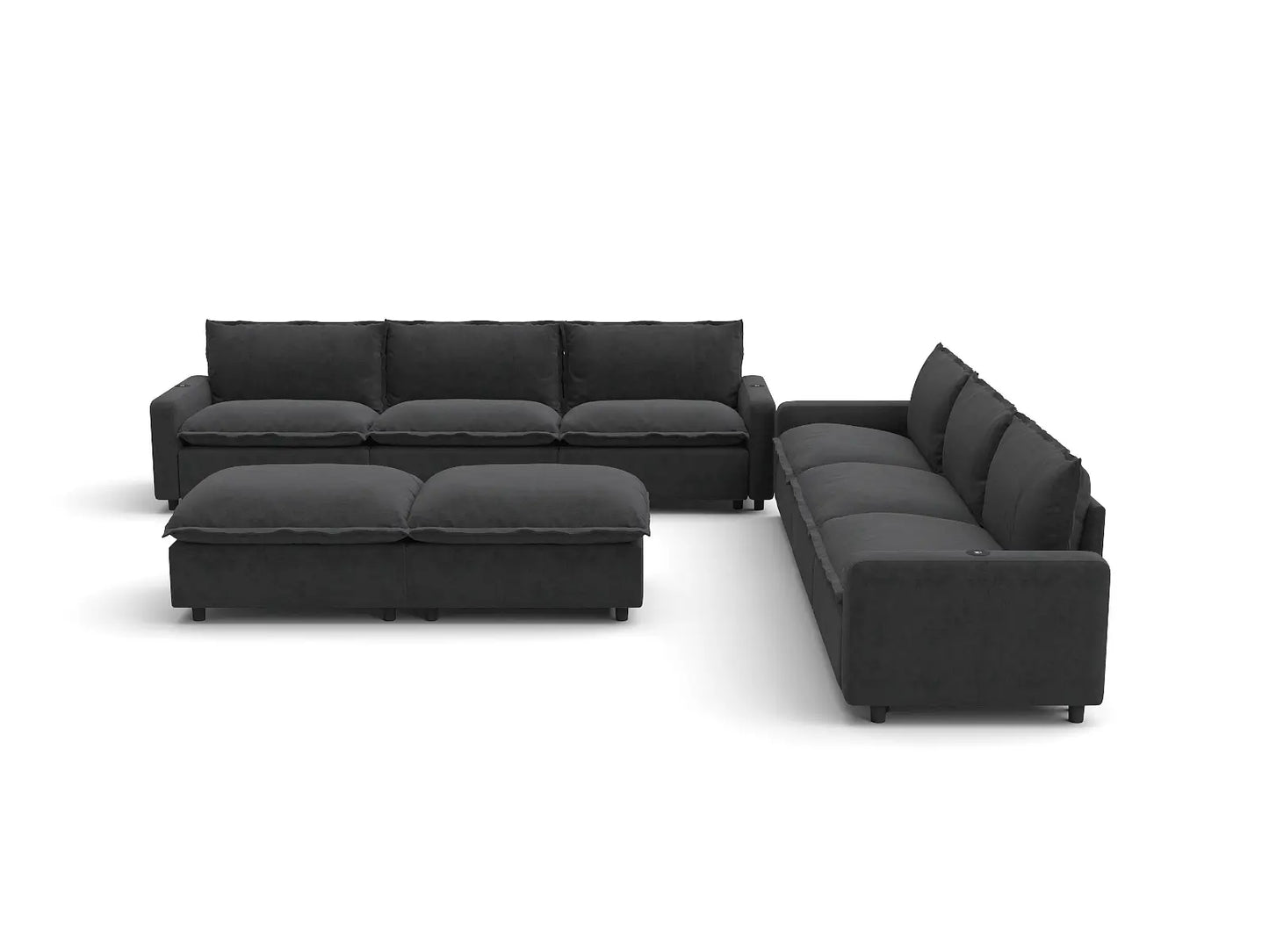 Modular Cero Reclining Sectionals | 8-Piece Grey Linen Open Space Sofa Sets 6-Seater with 2-Ottomans