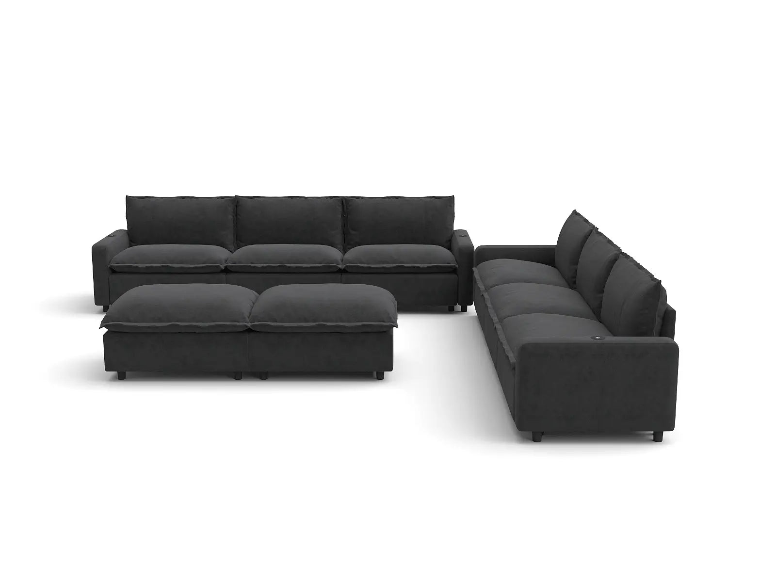 Modular Cero Reclining Sectionals | 8-Piece Grey Linen Open Space Sofa Sets 6-Seater with 2-Ottomans