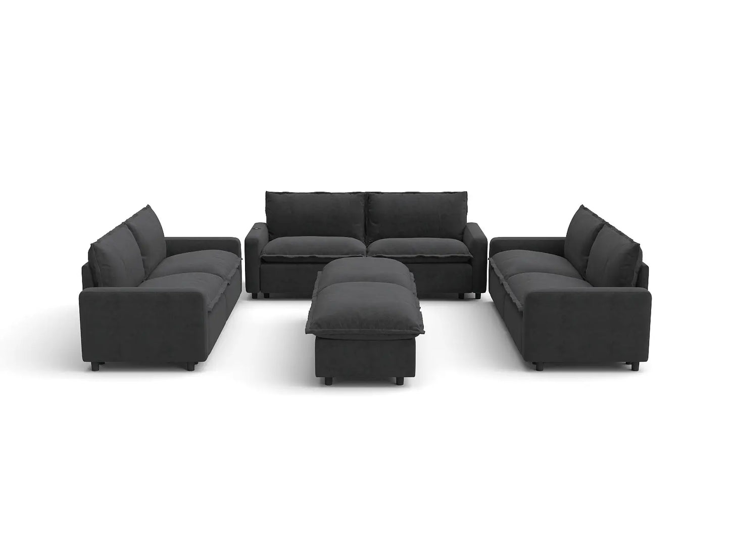 Modular Cero Reclining Sectionals | 8-Piece Grey Linen Open Space Sofa Sets 6-Seater with 2-Ottomans