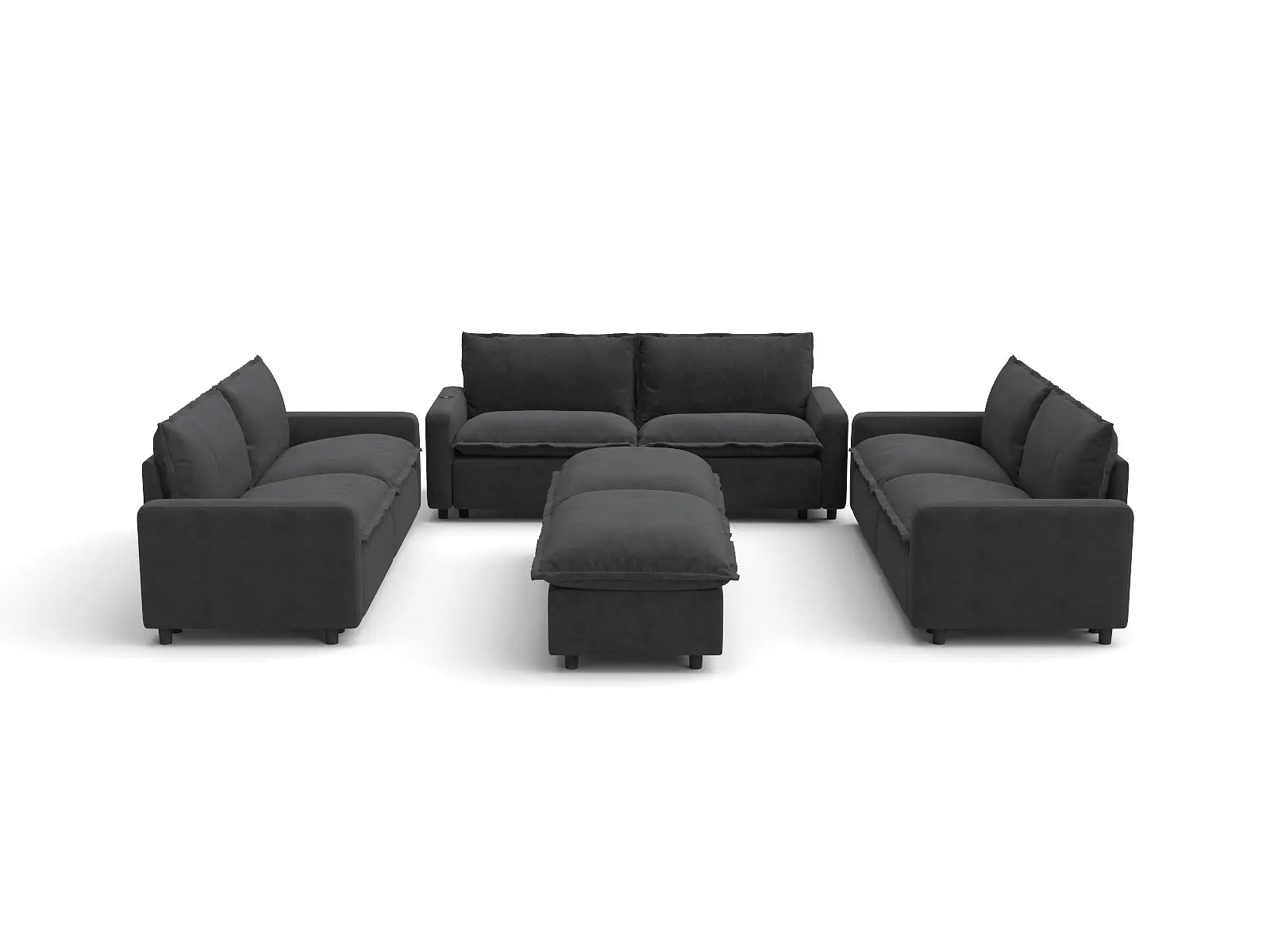 Modular Cero Reclining Sectionals | 8-Piece Grey Linen Open Space Sofa Sets 6-Seater with 2-Ottomans