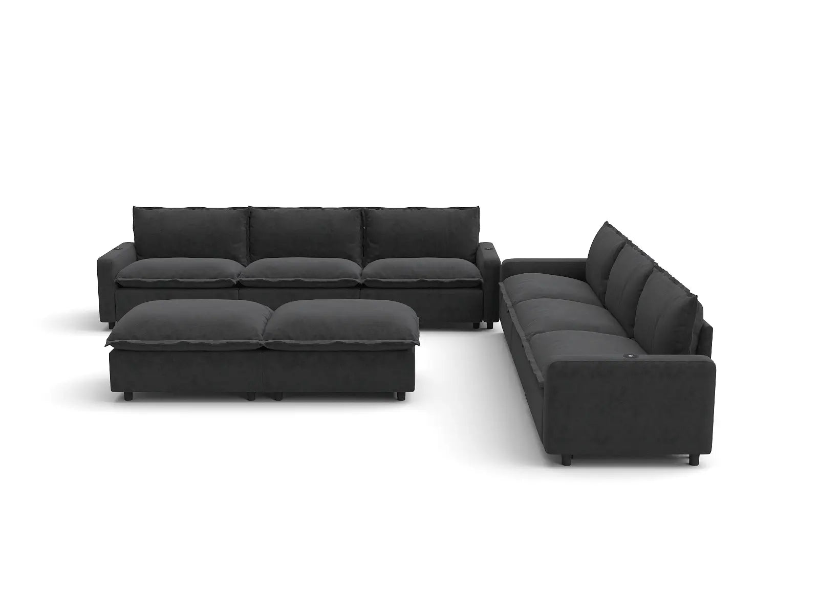 Modular Cero Recliner and Sofa Set | 8-Piece Grey Linen Open Space Sofa Sets 6-Seater with 2-Ottomans