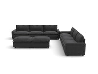Modular Cero Recliner and Sofa Set | 8-Piece Grey Linen Open Space Sofa Sets 6-Seater with 2-Ottomans