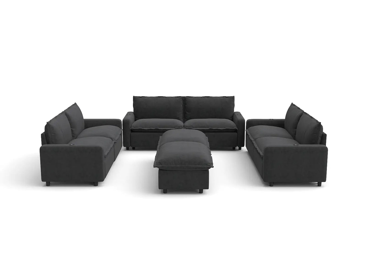 Modular Cero Reclining Sectionals | 8-Piece Grey Linen Open Space Sofa Sets 6-Seater with 2-Ottomans