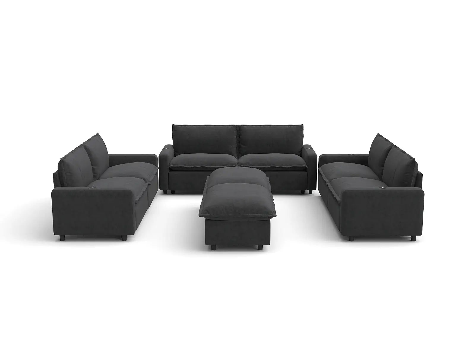 Modular Cero Reclining Sectionals | 8-Piece Grey Linen Open Space Sofa Sets 6-Seater with 2-Ottomans