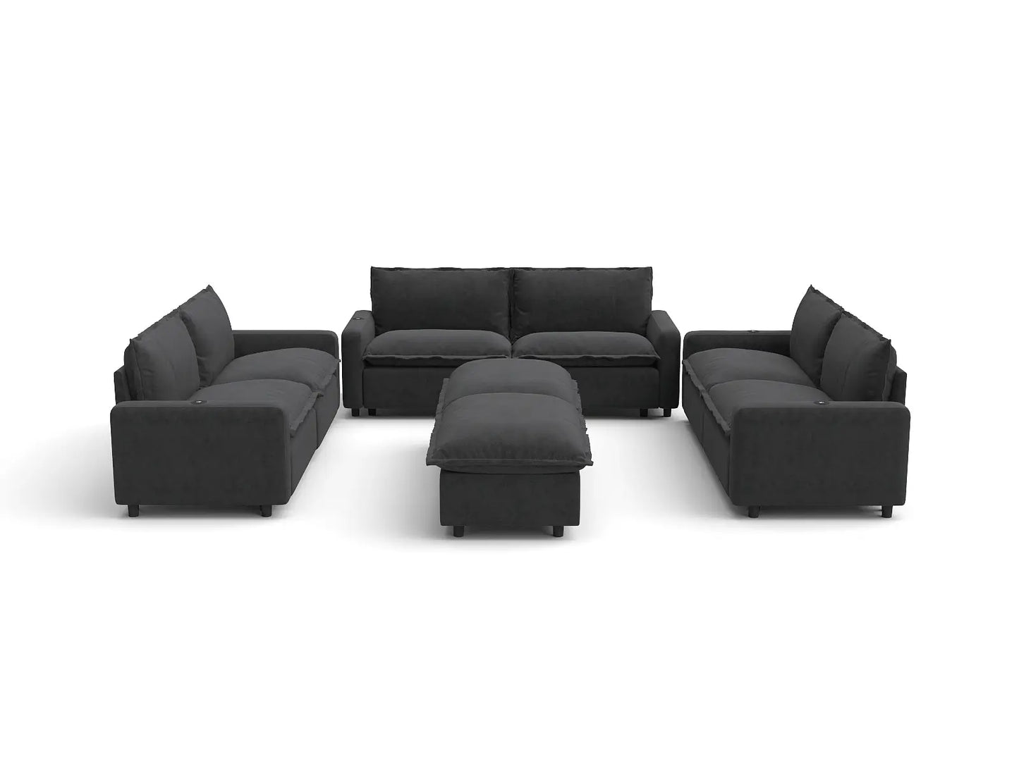 Modular Cero Reclining Sectionals | 8-Piece Grey Linen Open Space Sofa Sets 6-Seater with 2-Ottomans