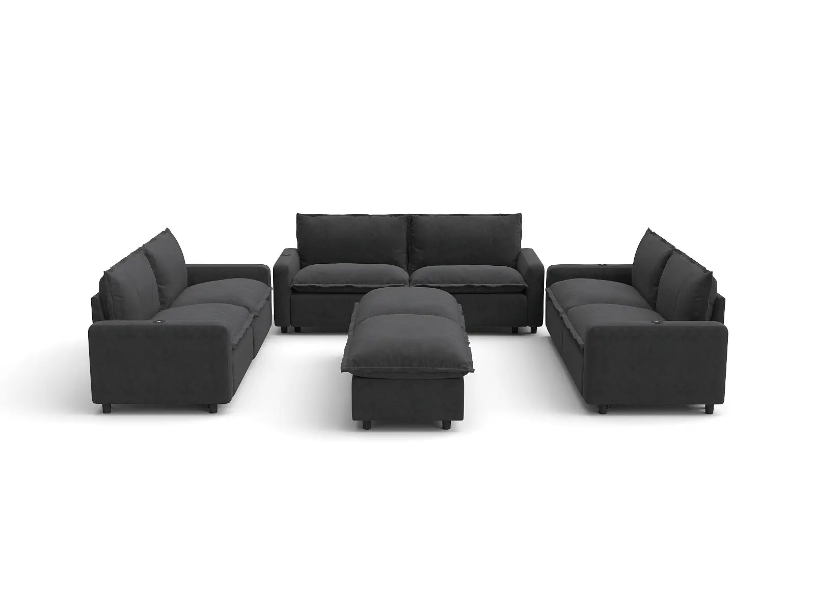 Modular Cero Reclining Sectionals | 8-Piece Grey Linen Open Space Sofa Sets 6-Seater with 2-Ottomans