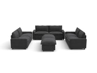 Modular Cero Reclining Sectionals | 8-Piece Grey Linen Open Space Sofa Sets 6-Seater with 2-Ottomans