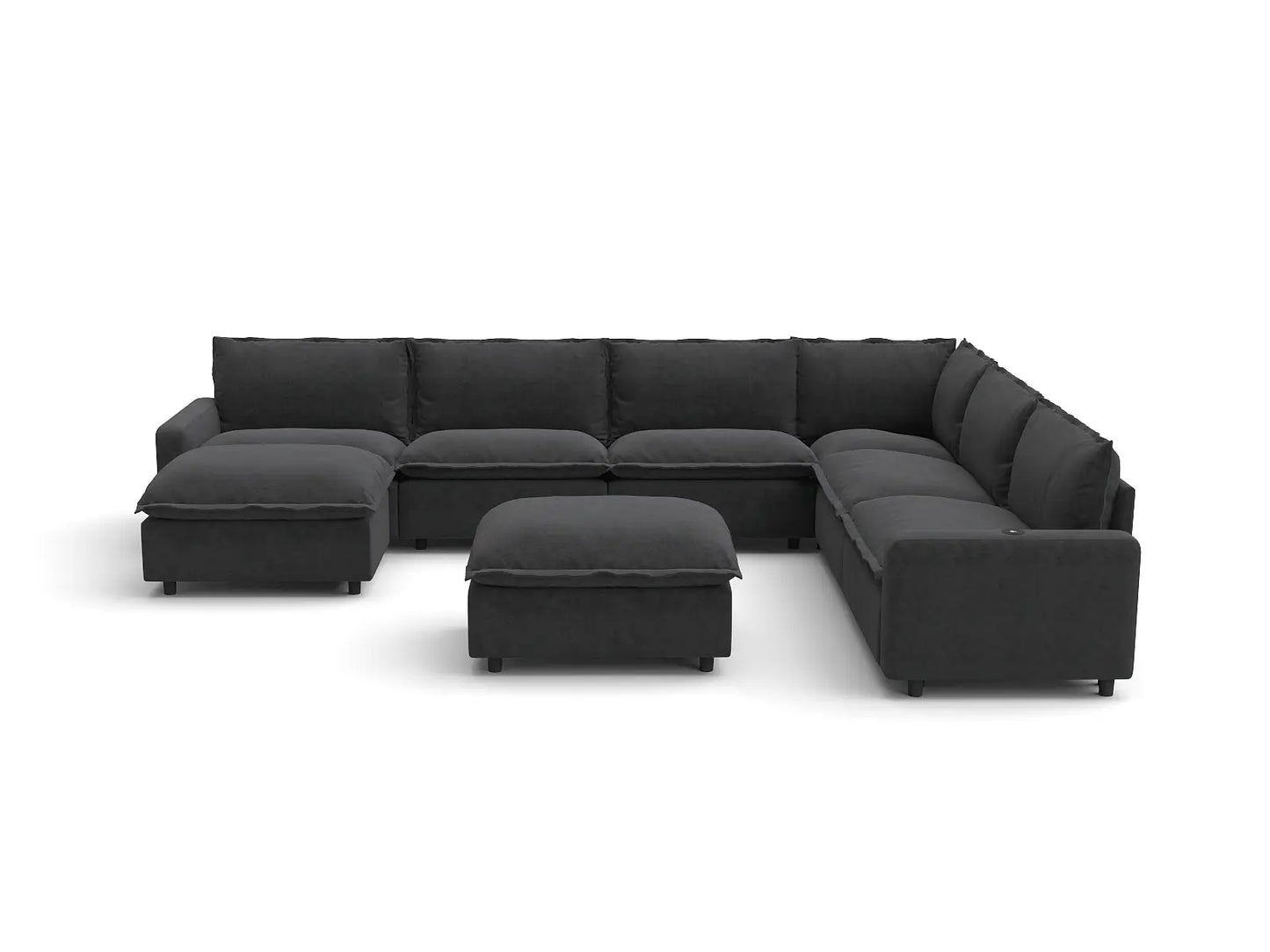 Modular Cero Reclining Sectionals | 8-Piece Grey Linen Open Space Sofa Sets 6-Seater with 2-Ottomans