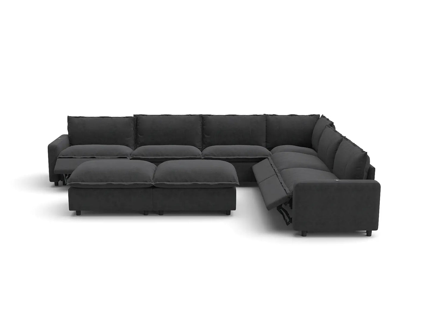Modular Cero Reclining Sectionals | 8-Piece Grey Linen Open Space Sofa Sets 6-Seater with 2-Ottomans