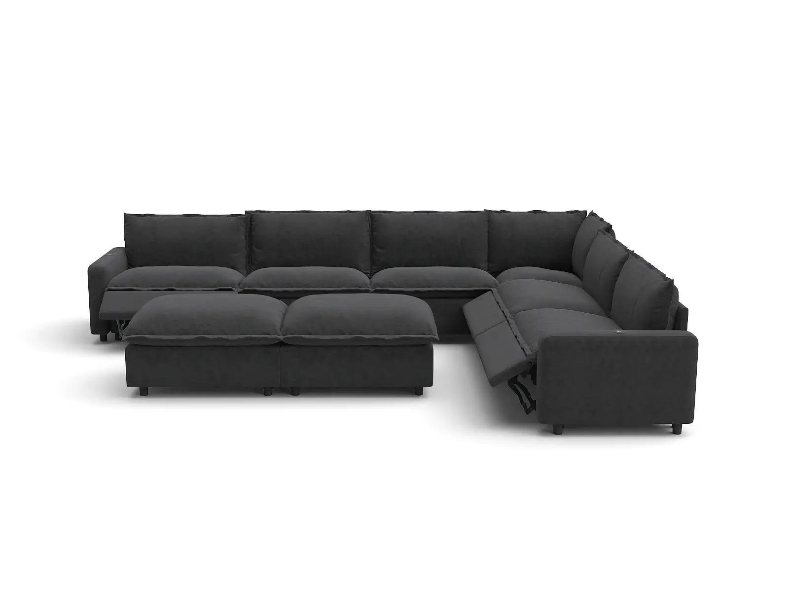 Modular Cero Sofa and Recliner Set Sale | 8-Piece Grey Linen Open Space Sofa Sets 6-Seater with 2-Ottomans
