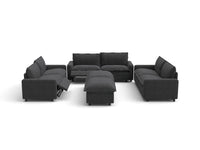 Modular Cero Reclining Sectionals | 8-Piece Grey Linen Open Space Sofa Sets 6-Seater with 2-Ottomans