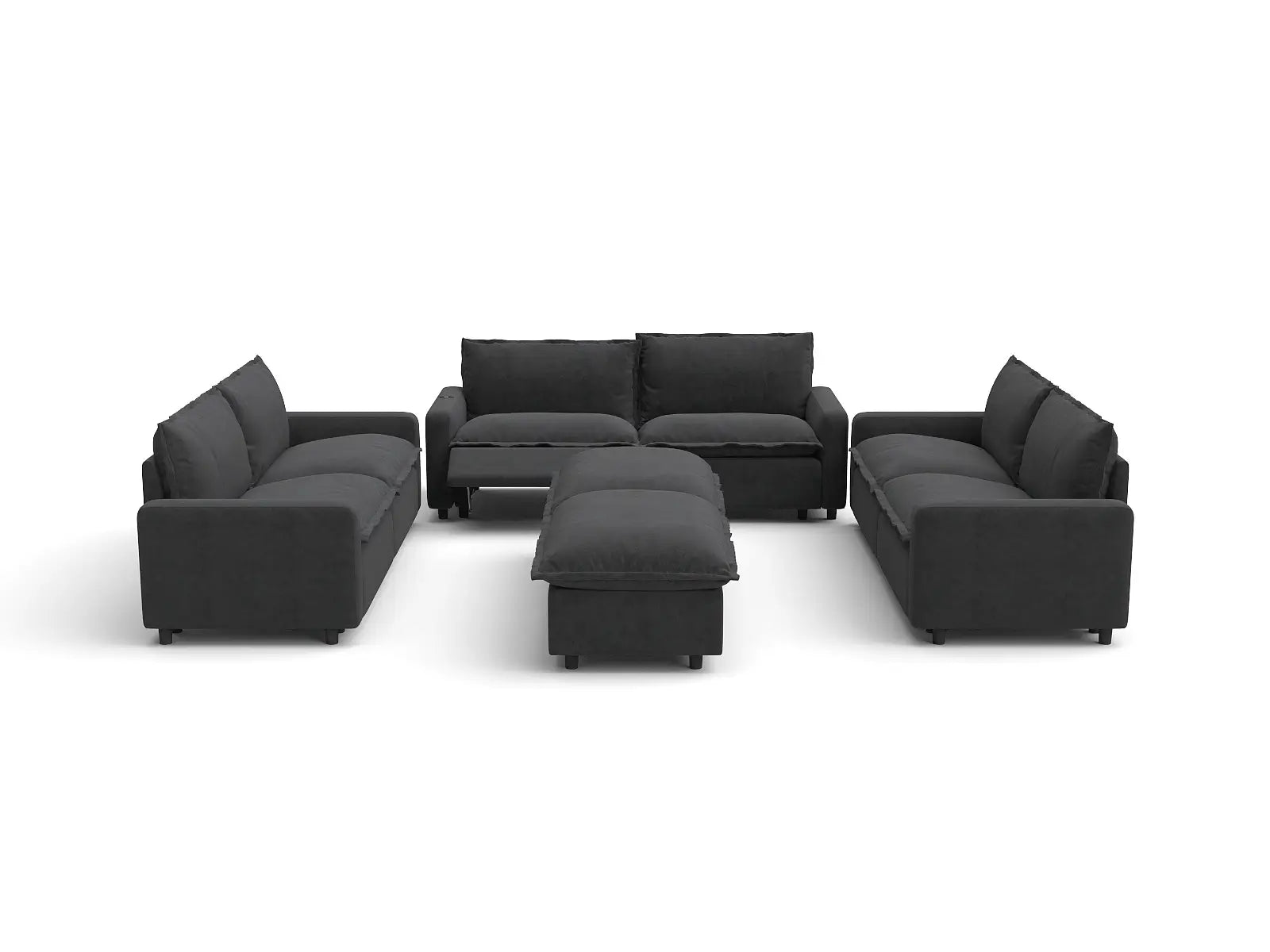 Modular Cero Reclining Sectionals | 8-Piece Grey Linen Open Space Sofa Sets 6-Seater with 2-Ottomans