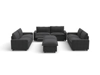 Modular Cero Reclining Sectionals | 8-Piece Grey Linen Open Space Sofa Sets 6-Seater with 2-Ottomans