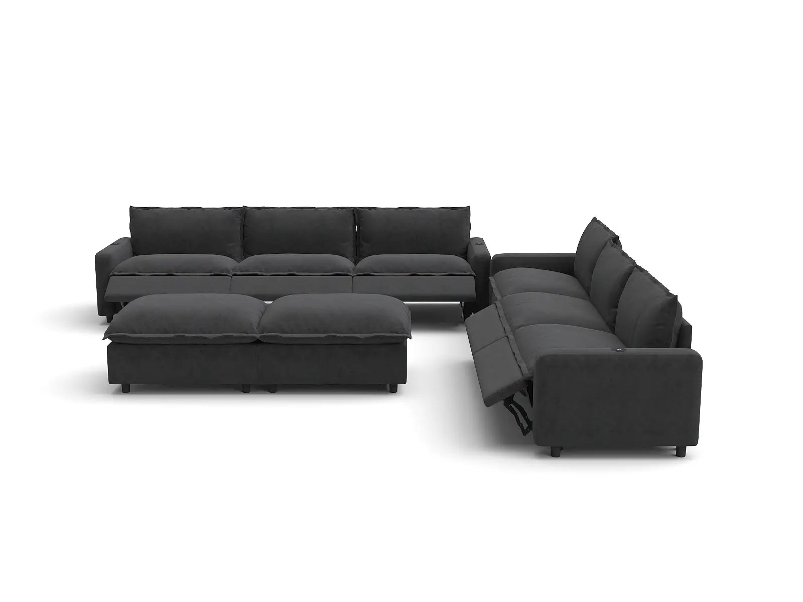 Modular Cero Reclining Sectionals | 8-Piece Grey Linen Open Space Sofa Sets 6-Seater with 2-Ottomans