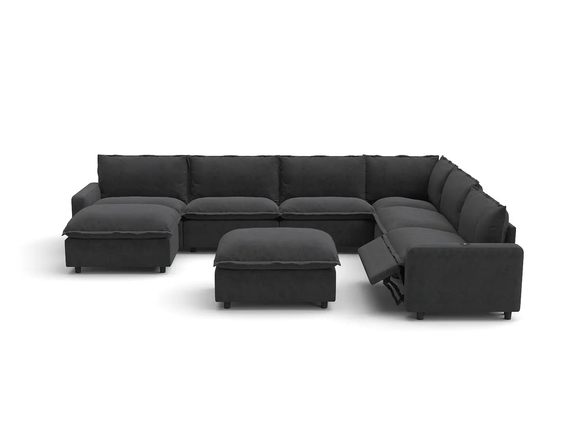 Modular Cero Reclining Sectionals | 8-Piece Grey Linen Open Space Sofa Sets 6-Seater with 2-Ottomans