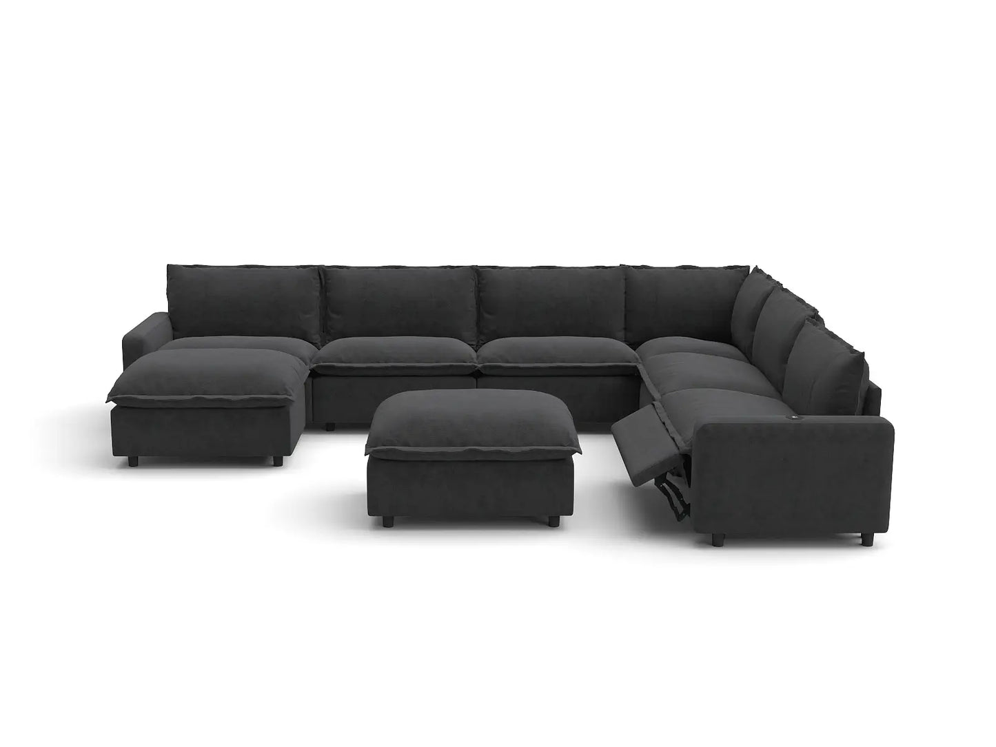 Modular Cero Reclining Sectionals | 8-Piece Grey Linen Open Space Sofa Sets 6-Seater with 2-Ottomans