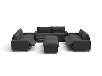 Modular Cero Reclining Sectionals | 8-Piece Grey Linen Open Space Sofa Sets 6-Seater with 2-Ottomans