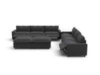 Modular Cero Recliner and Sofa Set | 8-Piece Grey Linen Open Space Sofa Sets 6-Seater with 2-Ottomans