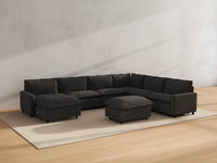 Modular Cero Modular Sectionals | 8-Piece Grey Linen Open Space Sofa Sets 6-Seater with 2-Ottomans