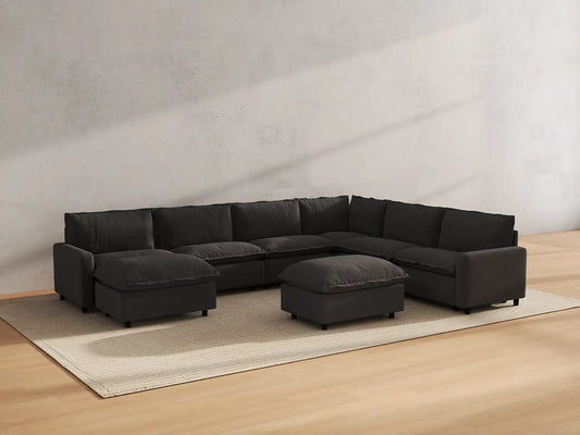 Modular Cero Modular Sectionals | 8-Piece Grey Linen Open Space Sofa Sets 6-Seater with 2-Ottomans