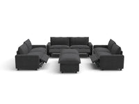 Modular Cero Reclining Sectionals | 8-Piece Grey Linen Open Space Sofa Sets 6-Seater with 2-Ottomans