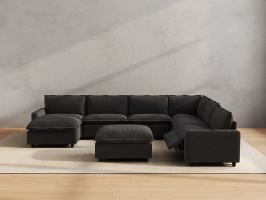 Modular Cero Reclining Sectionals | 8-Piece Grey Linen Open Space Sofa Sets 6-Seater with 2-Ottomans