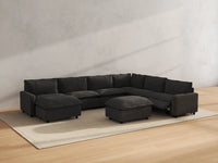 Modular Cero Reclining Sectionals | 8-Piece Grey Linen Open Space Sofa Sets 6-Seater with 2-Ottomans