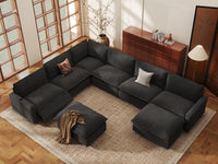 Modular Cero Reclining Sectionals | 8-Piece Grey Linen Open Space Sofa Sets 6-Seater with 2-Ottomans