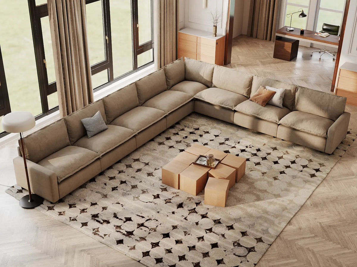 Modular Cero Modular Sectionals | 8-Piece Khaki Linen Grand Estate V-Shaped Sectionals 8-Seater