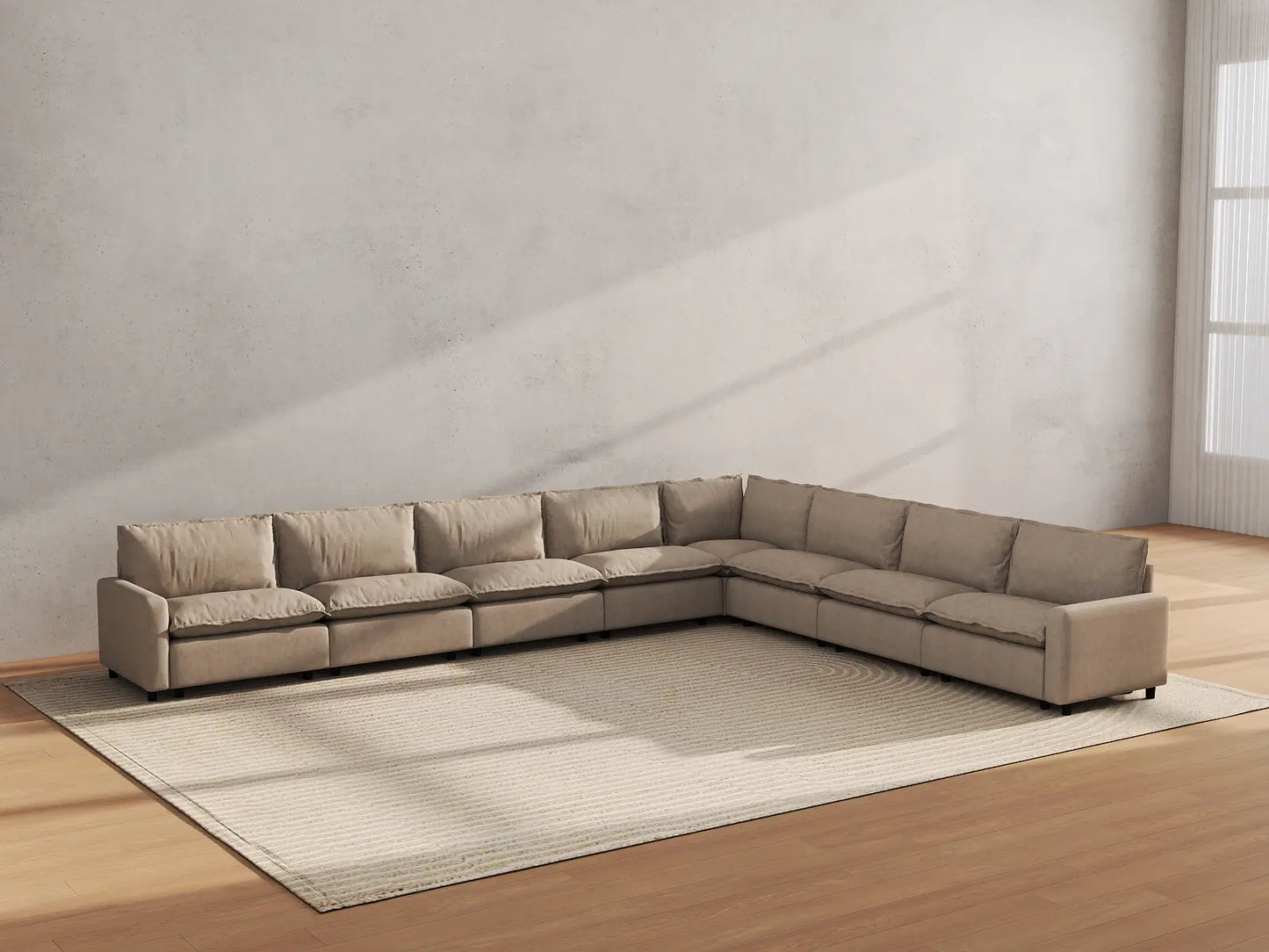 Modular Cero Modular Sectionals | 8-Piece Khaki Linen Grand Estate V-Shaped Sectionals 8-Seater